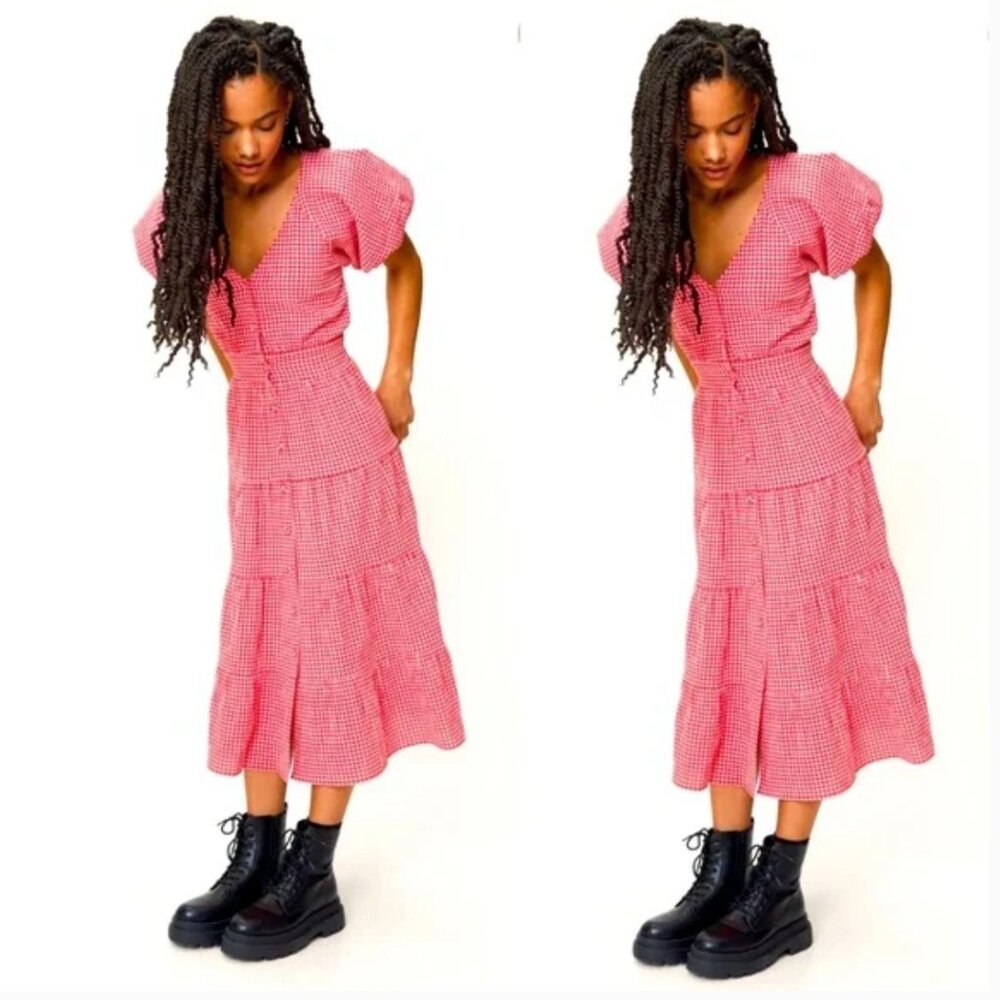 NWT Nasty Gal Gingham Smock Midi Dress